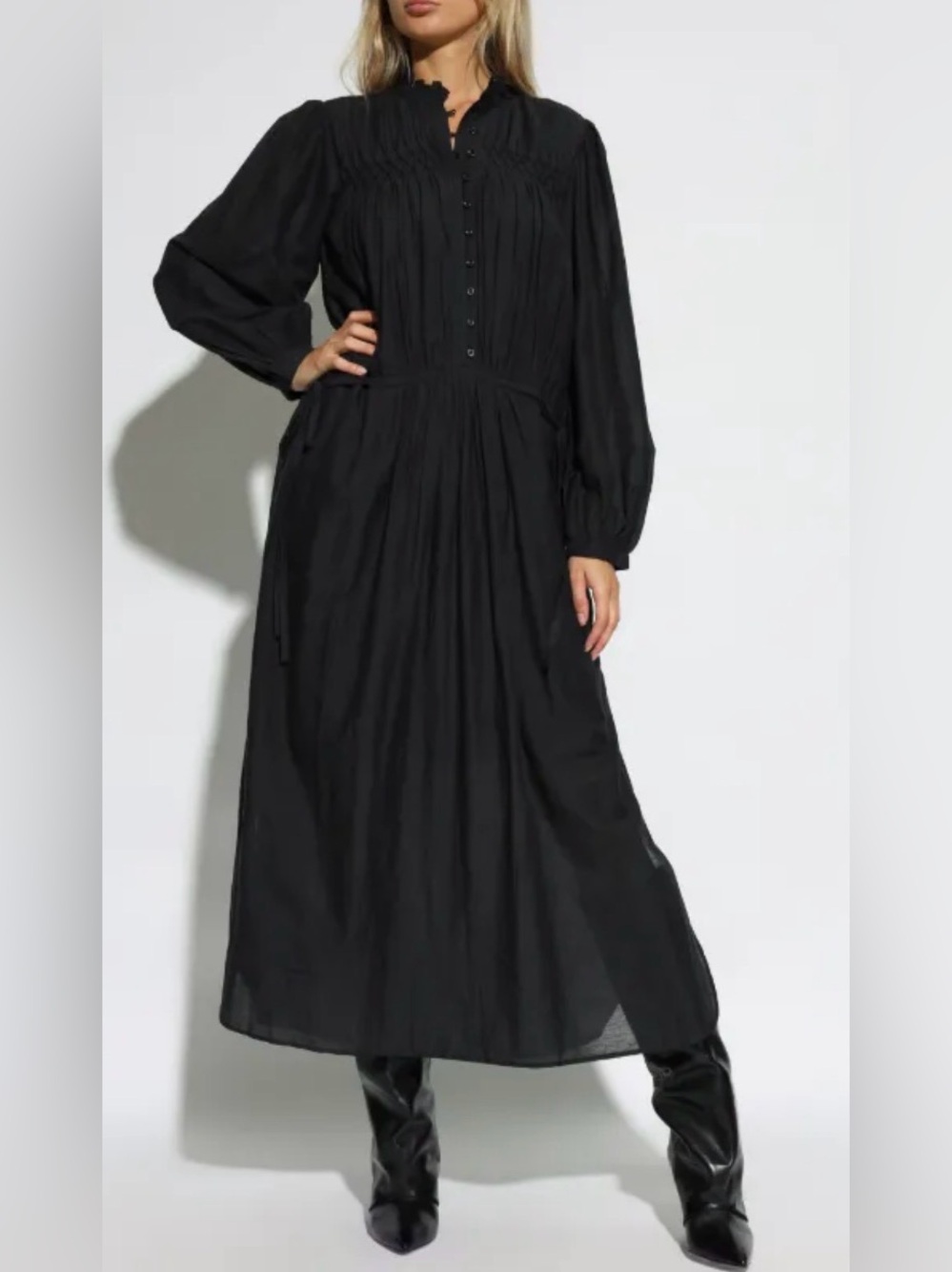 NWT: MARANT ÉTOILE Dalida dress, Puff-Sleeve Maxi w/ Button Front & Cinch Waist